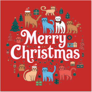 Merry Christmas Cats Posters and Art