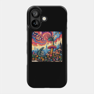 Techno-Fantasy Dance: George Washington Medusa-Masked Salamanders among Iridescent Flora and Decaying Cityscape Phone Case
