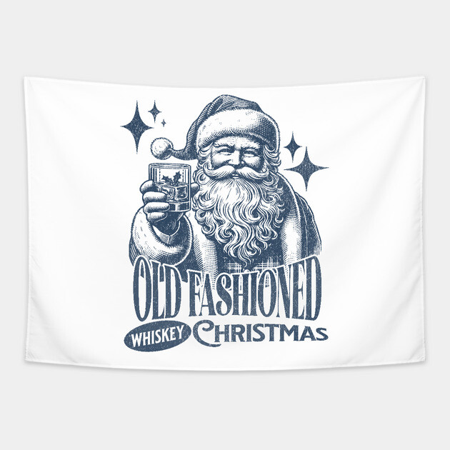 Old Fashioned Whiskey Christmas Santa Claus Tapestry by Joaddo