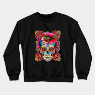 Color Skull With Tattoo Pink Flower Crewneck Sweatshirt
