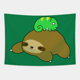 Sloth and Little Chameleon Tapestry