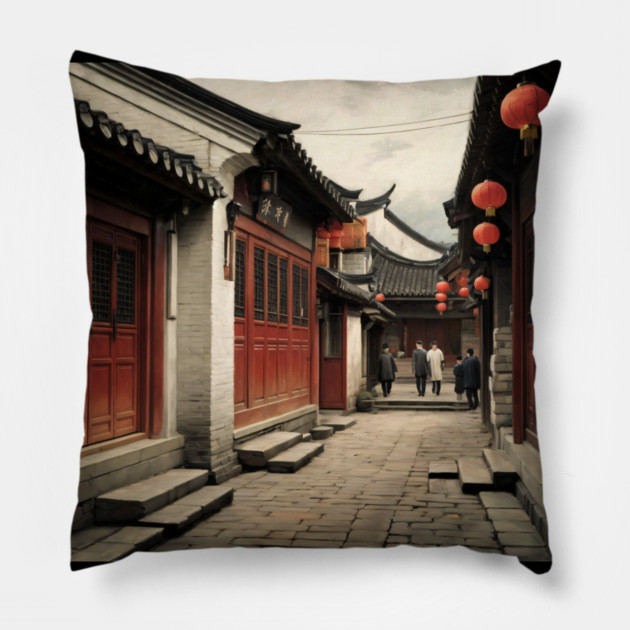 Classic Village Like China Town Pillow by animegirlnft