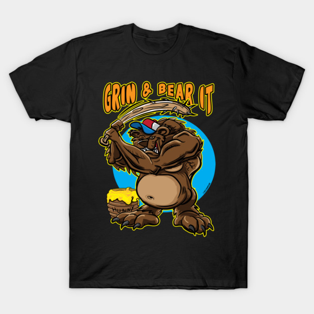 Grin and Bear It, Bear with Spiked Baseball Bat T-Shirt by eShirtLabs