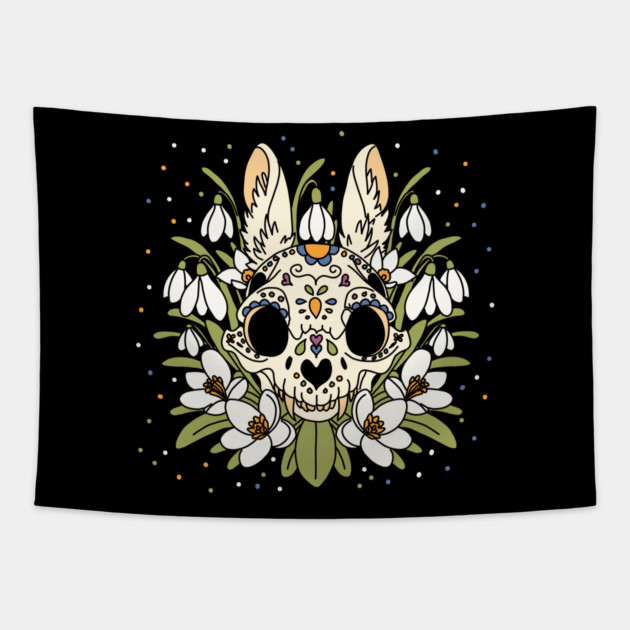 January's Snowdrop & Rabbit Skull Tapestry by H. R. Sinclair
