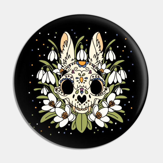 January's Snowdrop & Rabbit Skull Pin by H. R. Sinclair