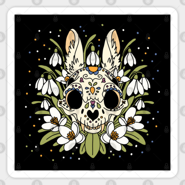 January's Snowdrop & Rabbit Skull Sticker by H. R. Sinclair