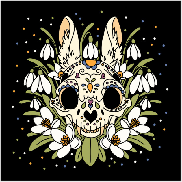 January's Snowdrop & Rabbit Skull Wall Art by H. R. Sinclair