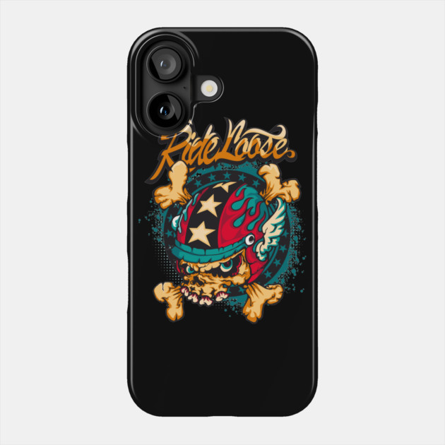 Ride Loose Skull Head Helmet T-Shirt - Motorcycle Skull Design Phone Case by Urbanprint