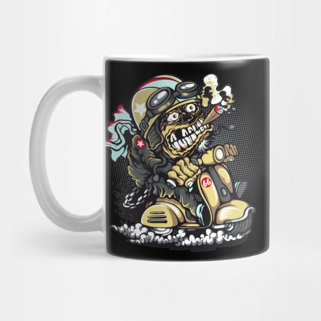 Vespa Skull Rider T-Shirt - Skull Riding Vespa Helmet Design by Urbanprint