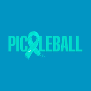 Pickleball with teal cancer awareness ribbon, by Pickelball ARTwear T-Shirt