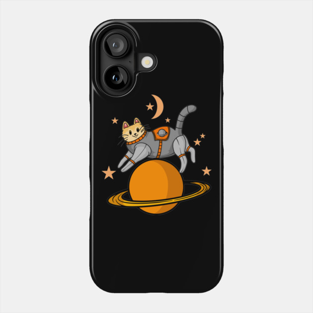 Saturn Cat T-Shirt - Cosmic Cat Orbiting Adventure Phone Case by Urbanprint