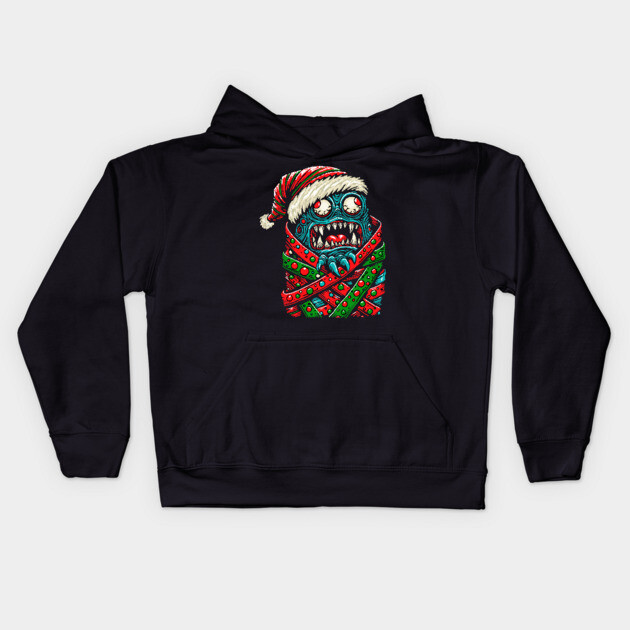 Gift Wrapped Christmas Monster Kids Hoodie by H. R. Sinclair