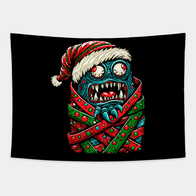 Gift Wrapped Christmas Monster Tapestry by H. R. Sinclair