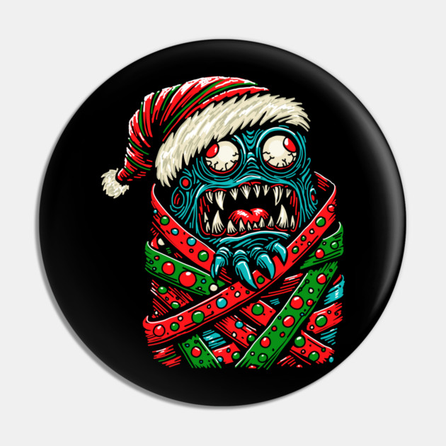Gift Wrapped Christmas Monster Pin by H. R. Sinclair