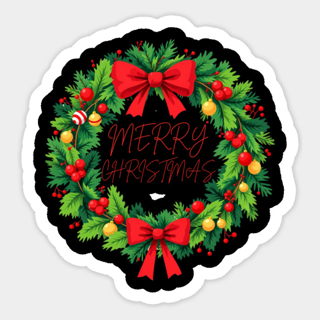 Merry Christmas Wreath Magnet by Creatifly Graphic Tees