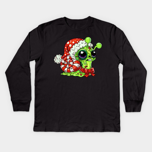 Zombie Christmas Snail Kids Long Sleeve T-Shirt by H. R. Sinclair