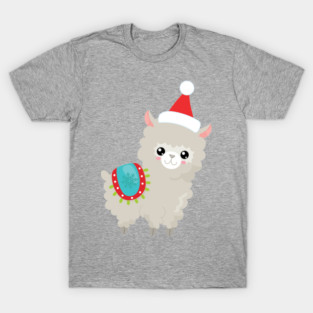 Christmas Llama, Santa Hat, Cute Llama, Alpaca T-Shirt