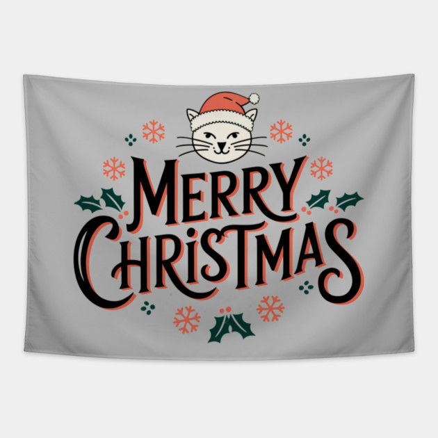 Merry Christmas Cat Tapestry by Pete the Cat Guy
