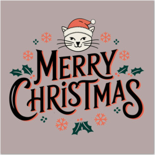 Merry Christmas Cat Posters and Art