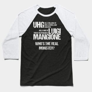 Luigi Mangione (White Text) Baseball T-Shirt