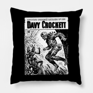 Davy Crockett - Vintage Frontier Hero in Retro Black & White Comic Style Pillow