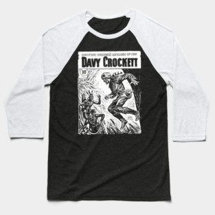 Davy Crockett - Vintage Frontier Hero in Retro Black & White Comic Style Baseball T-Shirt