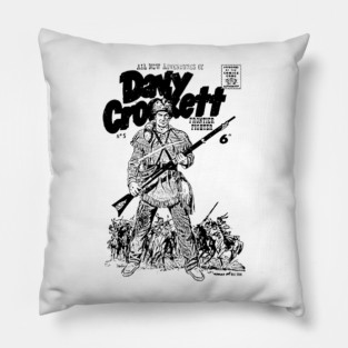 Davy Crockett - Vintage Frontier Hero in Retro Black & White Comic Style Pillow