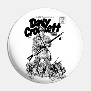 Davy Crockett - Vintage Frontier Hero in Retro Black & White Comic Style Pin