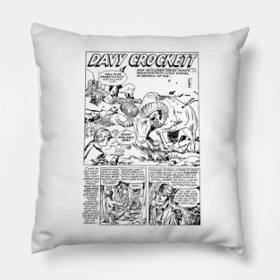 Davy Crockett – Vintage Frontier Hero in Retro Black & White Comic Style Pillow