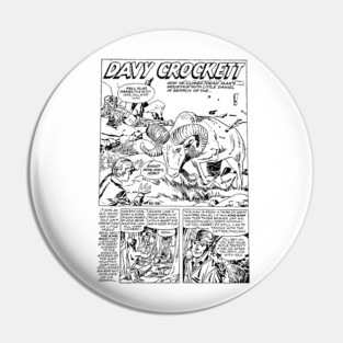 Davy Crockett – Vintage Frontier Hero in Retro Black & White Comic Style Pin