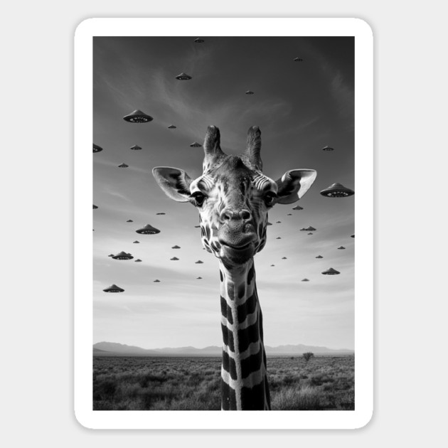 Selfie of Funny Giraffe And Aliens UFO 2 Magnet by Megadorim