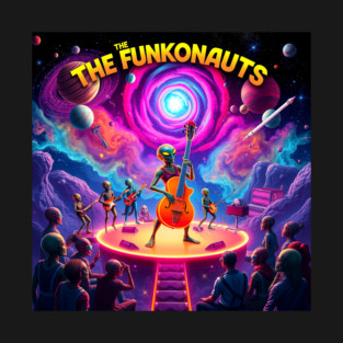 The Funkonauts a cosmic funk band performing in the heart of a vibrant galaxy. T-Shirt