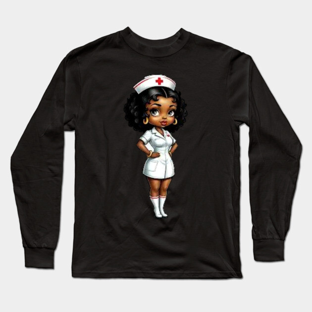 Black Nurse Long Sleeve T-Shirt by UrbanLifeApparel
