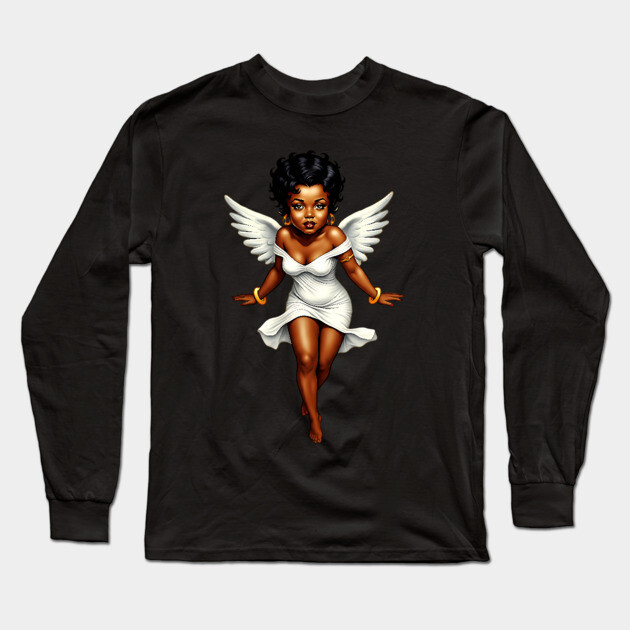 Cute Black Angel Long Sleeve T-Shirt by UrbanLifeApparel