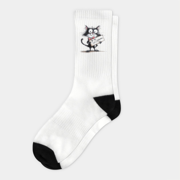Quirky Tuxedo Cat Be My Valentine Socks by Jo Palmer