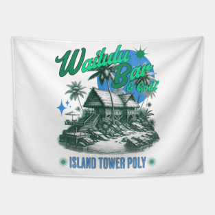 Distressed Vintage Wailulu Bar and Grill Island Tower Polynesian Tapestry