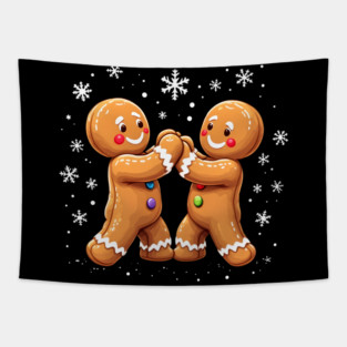 Gingerbread Dance Party Christmas Tapestry