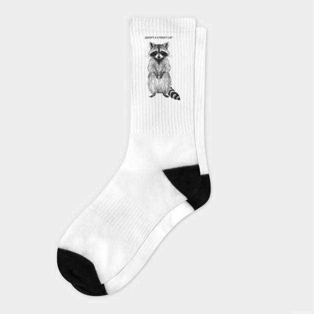 Adopt a Street Cat Funny Raccoon Animal Lover Meme Socks by Anticorporati