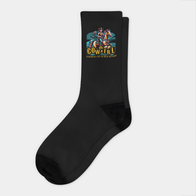 Cowgirl Strength lies in bold actions Socks by Urbanprint