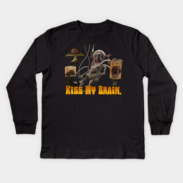 Dream Corp. LLC: Kiss My Brain Kids Long Sleeve T-Shirt by 51Deesigns