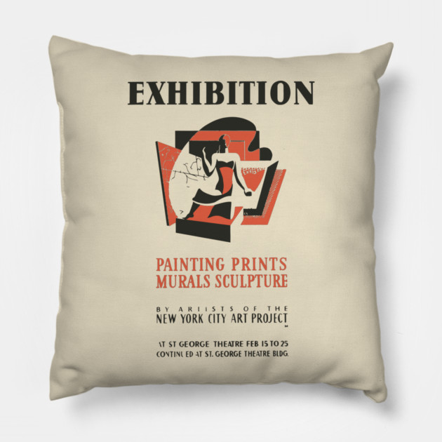 Vintage Fine Arts Exhibition Poster Pillow by TuncGK