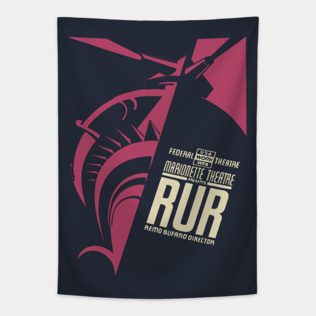 Retro WPA Marionette Theatre RUR Art Deco Poster Tapestry by TuncGK