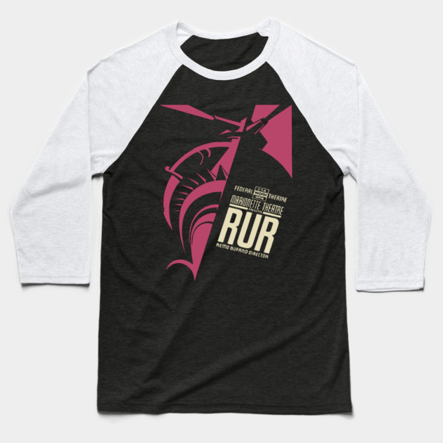 Retro WPA Marionette Theatre RUR Art Deco Poster Baseball T-Shirt by TuncGK
