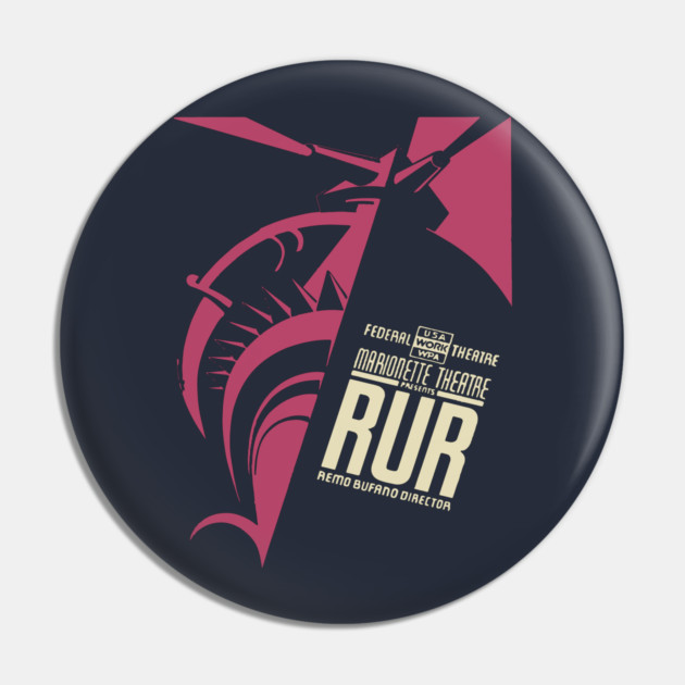 Retro WPA Marionette Theatre RUR Art Deco Poster Pin by TuncGK