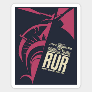 Retro WPA Marionette Theatre RUR Art Deco Poster Sticker