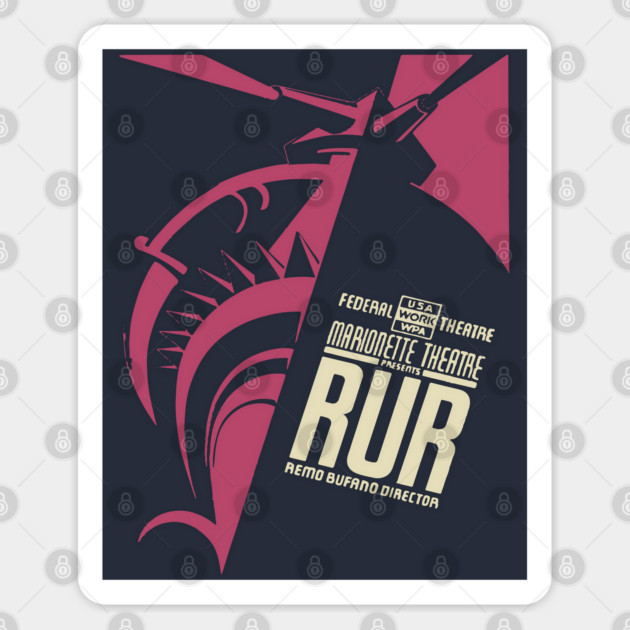 Retro WPA Marionette Theatre RUR Art Deco Poster Sticker by TuncGK