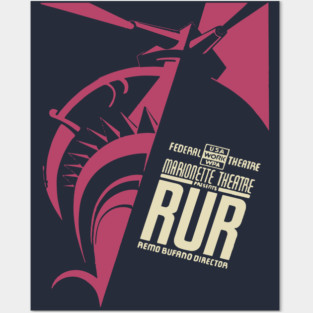 Retro WPA Marionette Theatre RUR Art Deco Poster Posters and Art