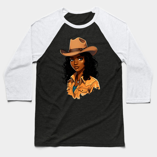 Black Cowgirl Baseball T-Shirt by UrbanLifeApparel
