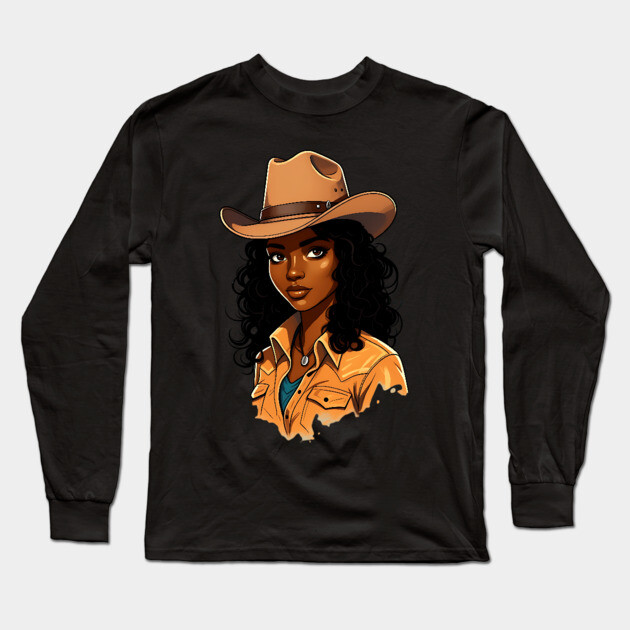 Black Cowgirl Long Sleeve T-Shirt by UrbanLifeApparel