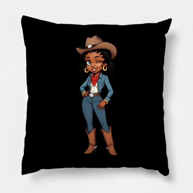 Black Cowgirl Winking Pillow by UrbanLifeApparel